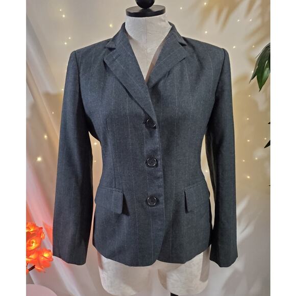 Lauren Ralph Lauren Vintage 90s Pinstripe Wool Gray Blazer Jacket Womens Size 4P - Picture 13 of 13